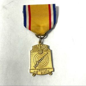 Vintage ROTC AIR RIFLE Brass Medal ribbon brooch